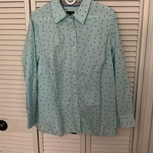 Talbots Light Blue Anchor Print Blouse